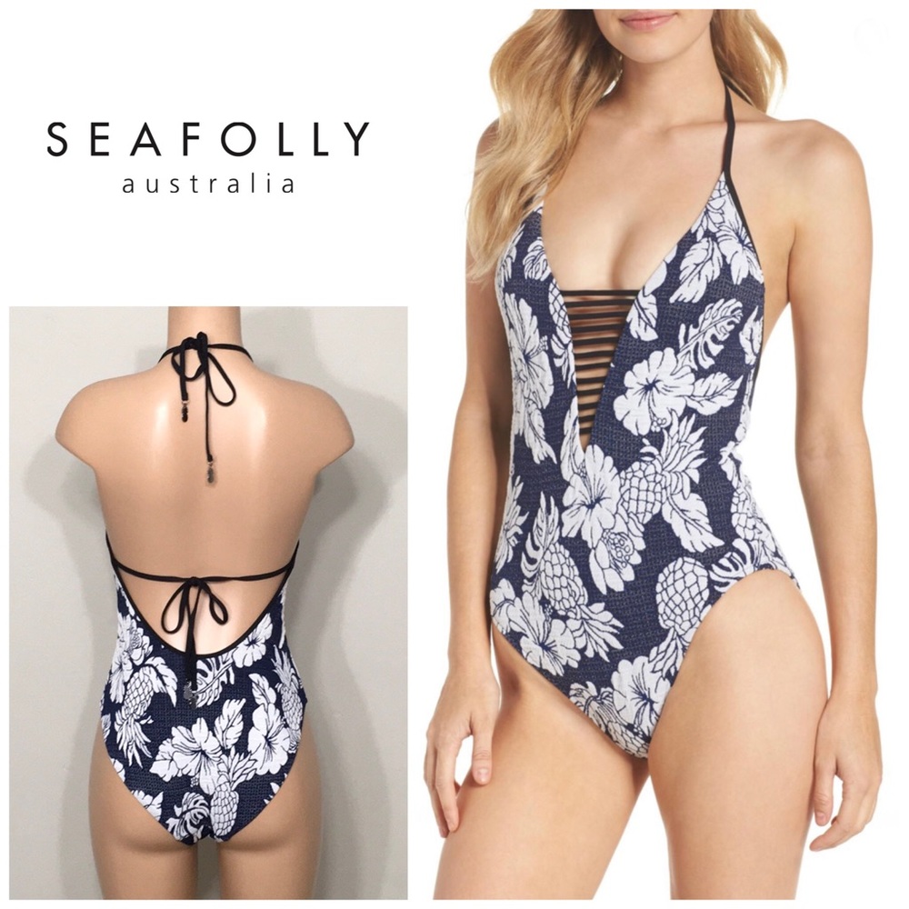 SEAFOLLY Royal Horizon deep V swimsuit. NWT